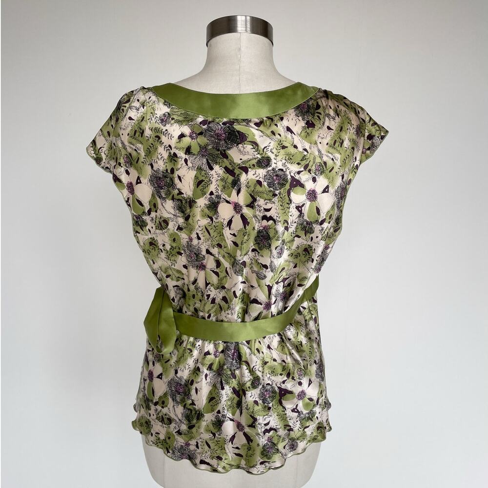 Vtg Y2K Studio M Green Floral Silk Tie Top Flowy Fairy / Sz XL / Whimsygrunge